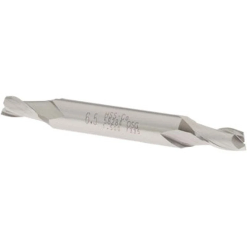 OSG 6.5mm, 1/2 LOC, 3/8 Shank Diam, 3-1/8 OAL, 2 Flute, Cobalt Square End Mill Double End, Uncoated, Spiral Flute, 30...